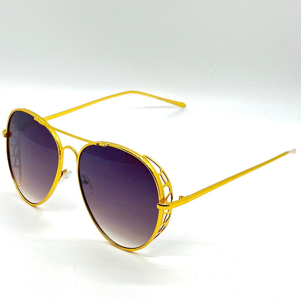 Aviator Sunglasses Gold Frame Purple Lens Fashion Designer Style Oversized
